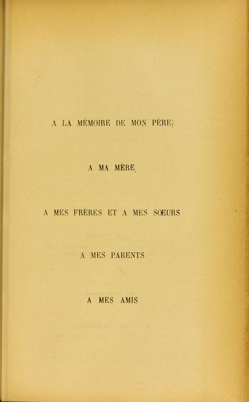 A LA MEMOIRE DE MON PERE} A MA MÈRE^ A MES FRÈRES ET A MES SOEURS A MES PARENTS A MES AMIS