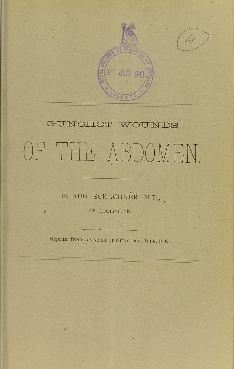 G-UISrSHIOT WOTTISriDS By AUG. SCHACHNER, M.D., * • OF LOUISVILLF.. Reprint from Annals of Si/kgkky, June, l>-90.