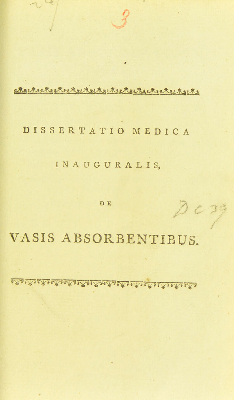 f-A-fl tA» jJtjk tJRjkcAl ■? yfc jjfijj DISSERTATIO MEDICA INAUGURATIS, DE /J c ar VASIS ABSORBENTIBUS. 5* y* *y» r¥J eyiry-i