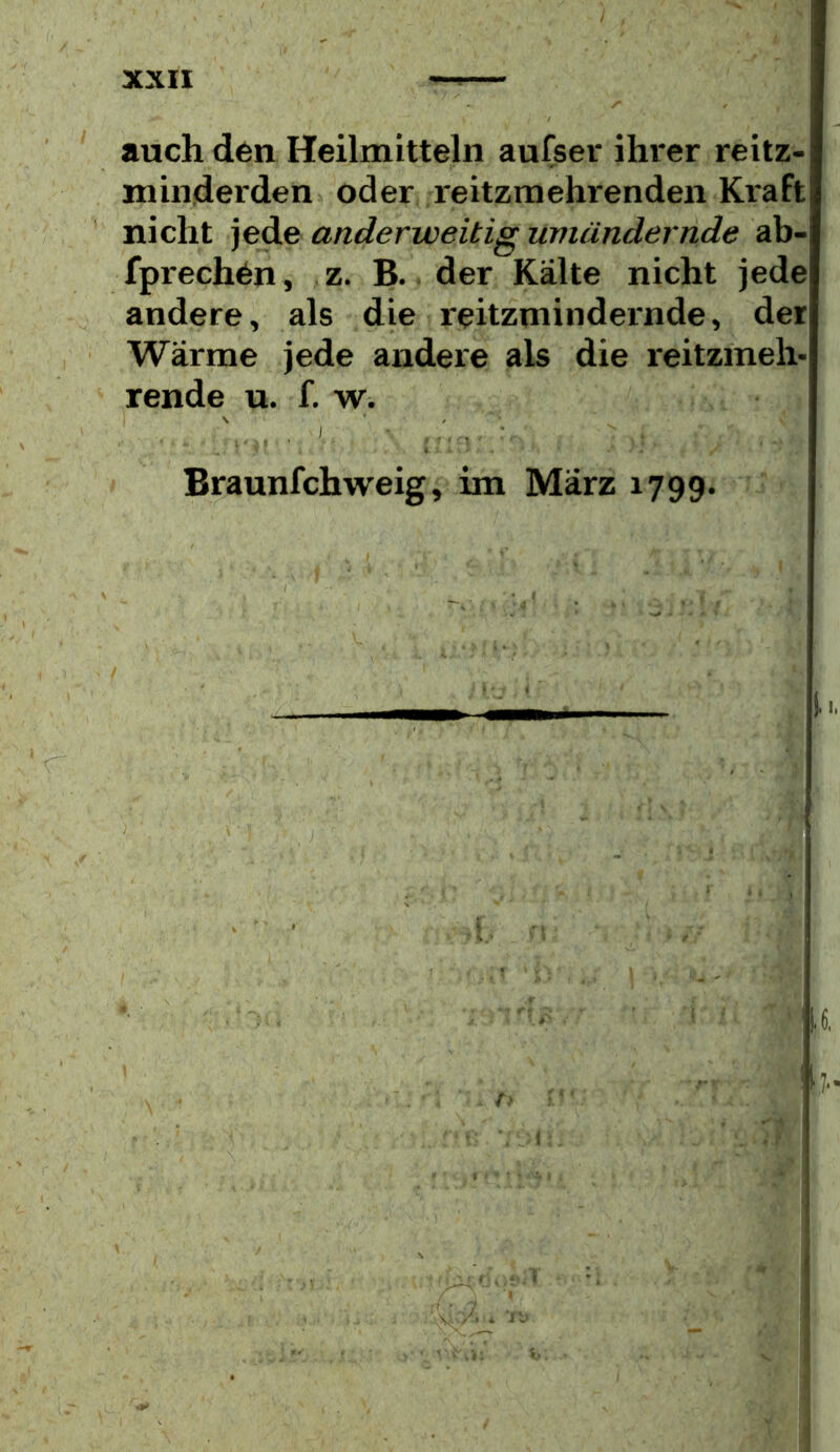 auch den Heilmitteln aufser ihrer reitz- minderden oder reitzraehrenden Kraft nicht jede anderweitig umündernde ab- fprechen, z. B. der Kälte nicht jede andere, als die reitzmindernde, der Wärme jede andere als die reitzmeh- rende u. f. w. I ' . ■ Braunfchweig, im März 1799.