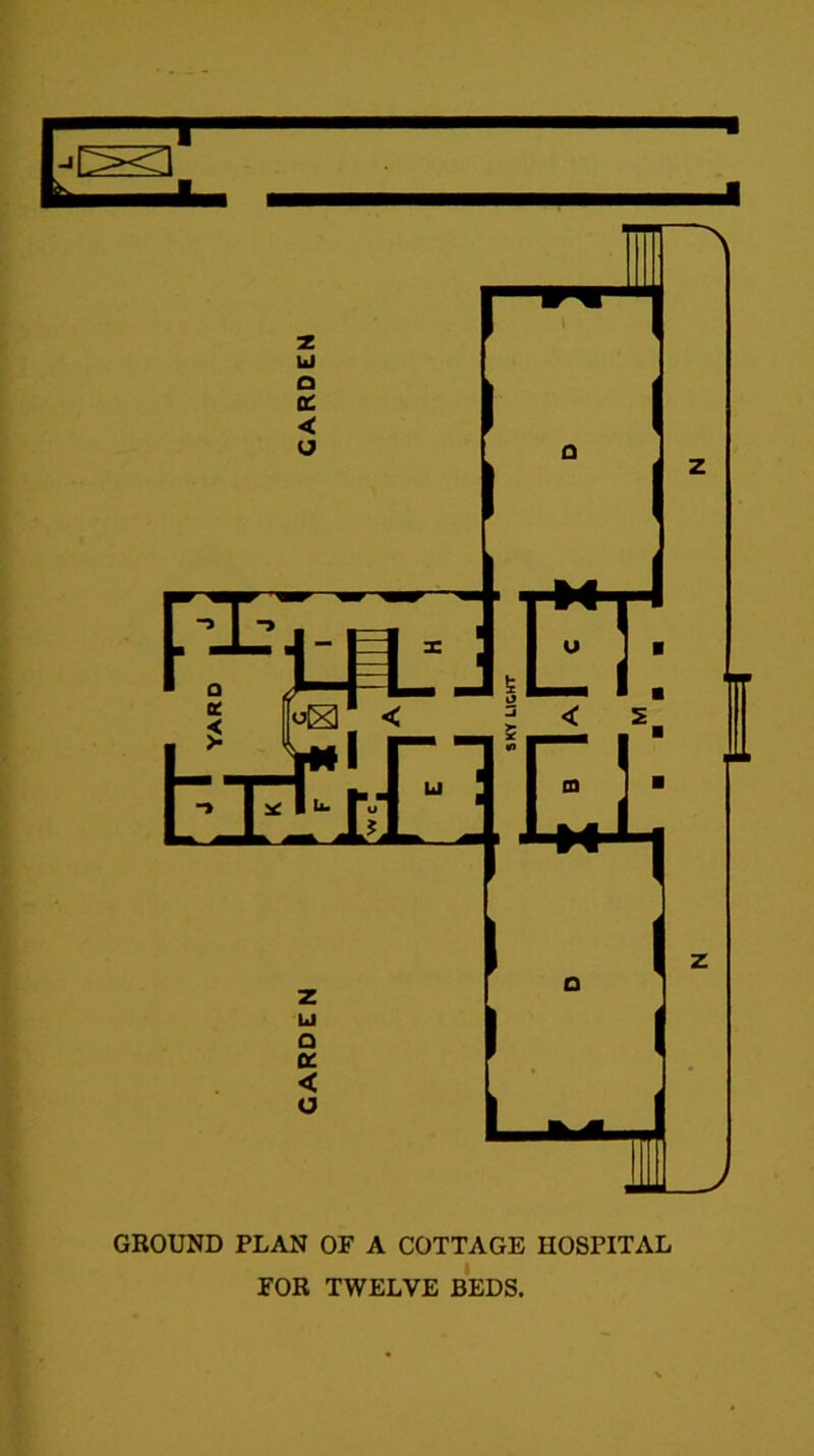 GROUND PLAN OF A COTTAGE HOSPITAL FOR TWELVE BEDS.