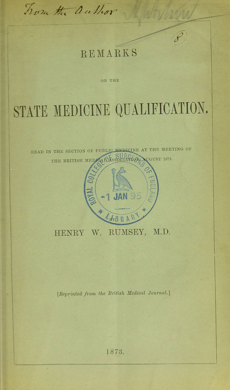 HENRY W. RUMSEY, M.D. [Reprinted from the British Medical Journal.] 18 73.