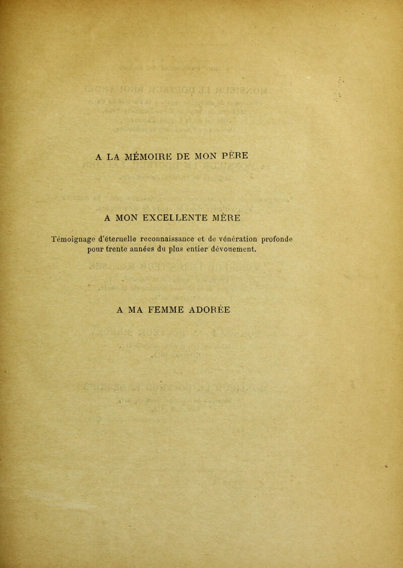A LA MÉMOIRE DE MON PERE A MON EXCELLENTE MÈRE Témoignage d’éternelle reconnaissance et de vénération profonde pour trente années du plus entier dévouement. A MA FEMME ADOREE
