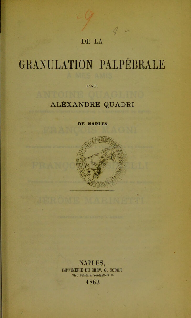 y DE 1.A GRANULATION PALPÉBRALE PAR ALEXANDRE QUADRI DE NAPLES y- NX V •W NAPLES, IMPIUMERIE DU CHEV. G. NOBILE Vico Salata a'Ventaglierl 14 1863