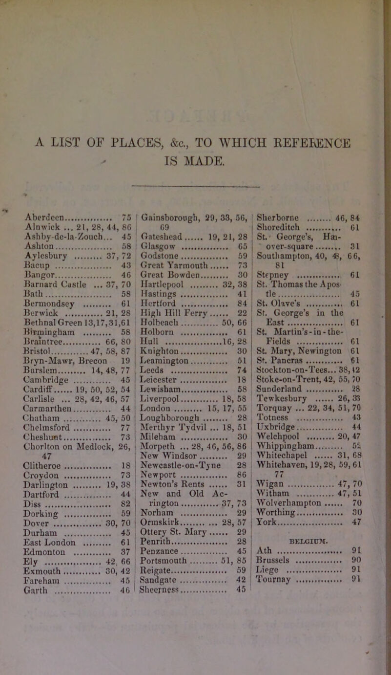 A LIST OF PLACES, &c., TO WHICH REFELENCE IS MADE. Aberdeen 75 Alnwick. ... 21, 28, 44, 86 Ashby-dc-laZouch... 45 Ashton 58 Aylesbury 37, 72 Bacup 43 Bangor 46 Barnard Castle ... 37, 70 Bath 58 Bermondsey 61 Berwick 21, 28 Bethnal Green 13,17,31,61 Birmingham 58 Braintree 66, 80 Bristol 47, .58, 87 Bryn-Mawr, Brecon 19 Burslem......... 14, 48, 77 Cambridge 45 Cardiff 19, .50, 52, 54 Carlisle ... 28, 42, 46, 57 Carmarthen 44 (Chatham 45, 50 Chelmsford 77 Cheshunt 73 Chorlton on Medlock, 26, 47 Clitheroe 18 Croydon 73 Darlington 19, 38 Dartford 44 Diss 82 Dorking 59 Dover 30, 70 Durham 45 East London 61 Edmonton 37 Ely 42, 66 Exmouth 30, 42 Fareham 45 Garth 46 Gainsborough, 29, 33, 56, 69 Gateshead 19,21,28 Glasgow 65 Godstone 59 (Jreat Yarmouth 73 Great Bowden 30 Hartlepool 32, 38 Hastings 41 Hcrtlord 84 High Hill Ferry 22 Holheach 50, 66 Holborn 61 Hull 16,28 Knighton 30 Leamington 51 Leeds 74 Leicester 18 Lewisham 58 Liverpool 18, 58 London 15, 17, 55 Loughborough 28 Merthyr Tydvil ... 18, 51 Milebam 30 Morpeth ... 28, 46, 56, 86 New Windsor 29 Newcastle-on-Tyne 28 Newport 86 Newton’s Rents 31 New and Old Ac- Sherbornc 46, 84 Shorediteh 61 St.' George’s, Hm- over-square 31 Southampton, 40, 4?, 66, 81 Stepney 61 St. Thomas the Apos' tic 45 St. Ohve’s 61 St. George’s in the East 61 St Marlin’s-in-the- Fields 61 St Mary, Newington 61 St Pancras 61 I Stockton-on-Tees... 38,12 Stoke-on-Trent 42, 55,10 Sunderland 28 Tewkesbury 26, 33 Torquay ... 22, 34, 51, 70 Totness 43 Uxbridge 44 Welchpool 20, 47 i Whippingbam 52 Whitechapel 31, 68 , Whitehaven, 19,28, 59,61 ' 77 ; Wigan 47, 70 Witham 47, 51 rington ..37, 73 Wolverhampton Norham 29 Worthing Ormskirk . 28, 57 York . 47 Ottery St. Mary. 29 Penrith 28 BELCinM. Penzance 45 Ath Portsmouth . 51, 85 Brussels Reigate 59 Liege Sandgatc 42 Tournay Sheerness 45