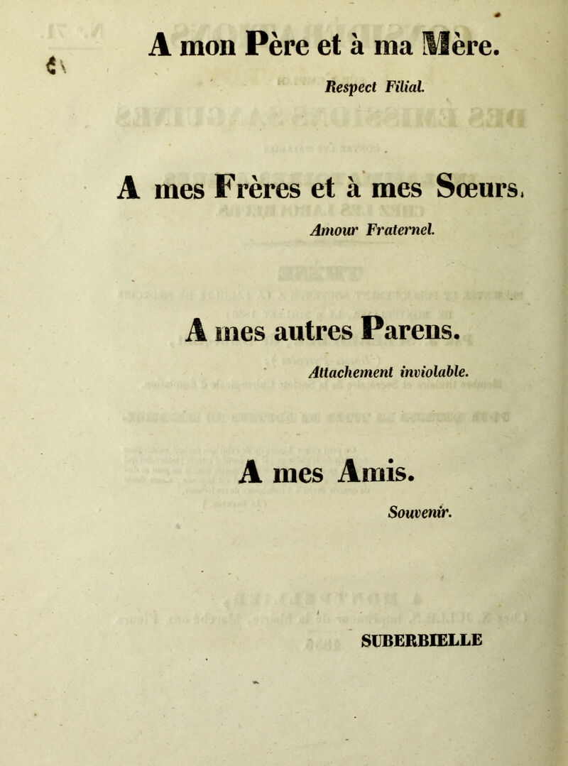 A mon Père et à ma IMère. V Respect Filial mes Frères et à mes Sœurs. Amour Fraternel A mes autres Parens. Attachement inviolable. A mes Amis. Souvenir. «