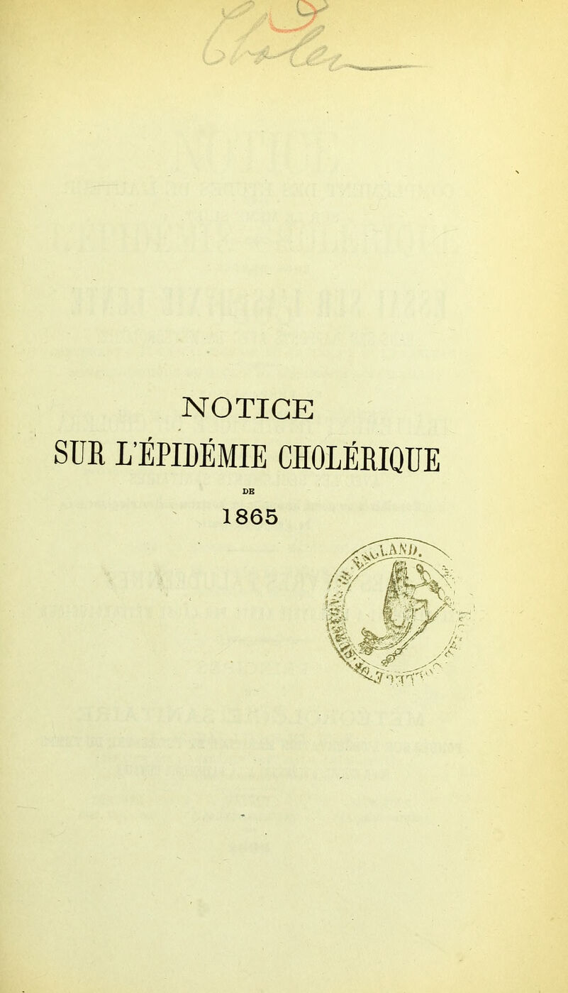 NOTICE SUR L’ÉPIDÉMIE CHOLÉRIQUE 1865