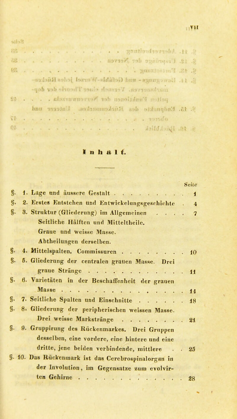 VH . . . . gn uf» 'i ■ n ‘ . 11 nai'} ,ül .g W» - • • '• ^nn.v .:•» .g ij.ltiili n*»3 >i. lo.v-tii ■ -1d•«!•>*> hitu - sgiui’. .•: ii -(j.ib lab viniadT * fl-MlXloV .navT; ■ St .... nl >.-• >ii m\ • • \ 'y .:•tuoij ihfn'' ), . bnu Tiiain f ..n.! :!umn)Jai’t- oiäantjhn!! .öt .g \l Ill'jjl) W .... . Jaiid.l >iv<i .itt (/, / Inhalt. Seite §• 1. Lage und äussere Gestnlt \ §. 2. Erstes Entstehen Und Entwickelungsgesehiehte . 4 §. 3. Struktur (Gliederung) im Allgemeinen .... ^ Seitliche Hälften und Mitteltheile. Graue und weisse Masse. Abtheilüngen derselben. §. 4. Mittelspalten. Commissuren ........ 10 §. Ö. Gliederung der centralen grauen Masse. Drei graue Stränge 11 §. 0. Varietäten in der Beschaffenheit der grauen Masse §• 7. Seitliche Spalten und Einschnitte 18 §. 8* Gliederung der peripherischen weissen Masse. Drei weisse Markstränge 21 §• 9. Gruppirung des Rückenmarkes. Drei Gruppen desselben, eine vordere, eine hintere und eine dritte, jene beiden verbindende, mittlere . . 25 §• 10. Das Rückenmark ist das Cerebrospinalorgan in der Involution, im Gegensätze zum evolvir- ten Gehirne . 28