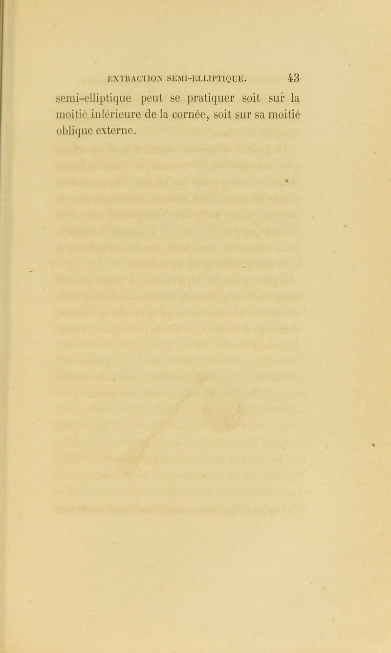 scmi-L'lliptique peut se pratiquer soit sur la moitié iiilérieure de la cornée, soit sur sa moitié oblique externe.