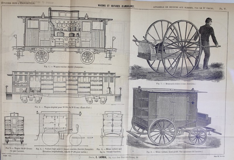 ____WAC0NS ET VOITURES D’AMBULANCE: ~i—i’r 1 liU _ 0 U* m 0 )1 jt^j 1 î ) -j» Fig. I. — Wagon-cuisine (Société française.) -SX... 1Ï Fi?. 2. — Wagon-hôpital pour 30 lits, du Dr Evans (Èiats-ünis.) iL-i ' . f n i A \ v- V ■ : ï J 1 c 4 F \ï. 38= f 'Va?on du Dr Ewans Fig. 4. — Voiture-type pour 6 blessés couchés (Société française). Fig. 5. — Même voilure que VH Par l’arriére. Élévation longitudinale, échelle 0m,02 pour mètre.) fig. 4, vue par l’arrière. APPAREILS DE SECOURS AUX BLESSÉS, PAR LE Dr GruBY. Pj y Fig. 7. — Brancard-civière à roue (Autriche. TMJA'IEK. Fig. 6. — Même voiture, demi-profil. Vue intérieure de l’arrière.) <»e vin. lmp. E. Lacroix