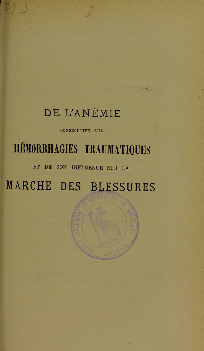 DE L’ANÉMIE CONSÉCUTIVE AUX ET DE SON INFLUENCE SUR LA MARCHE DES BLESSURES