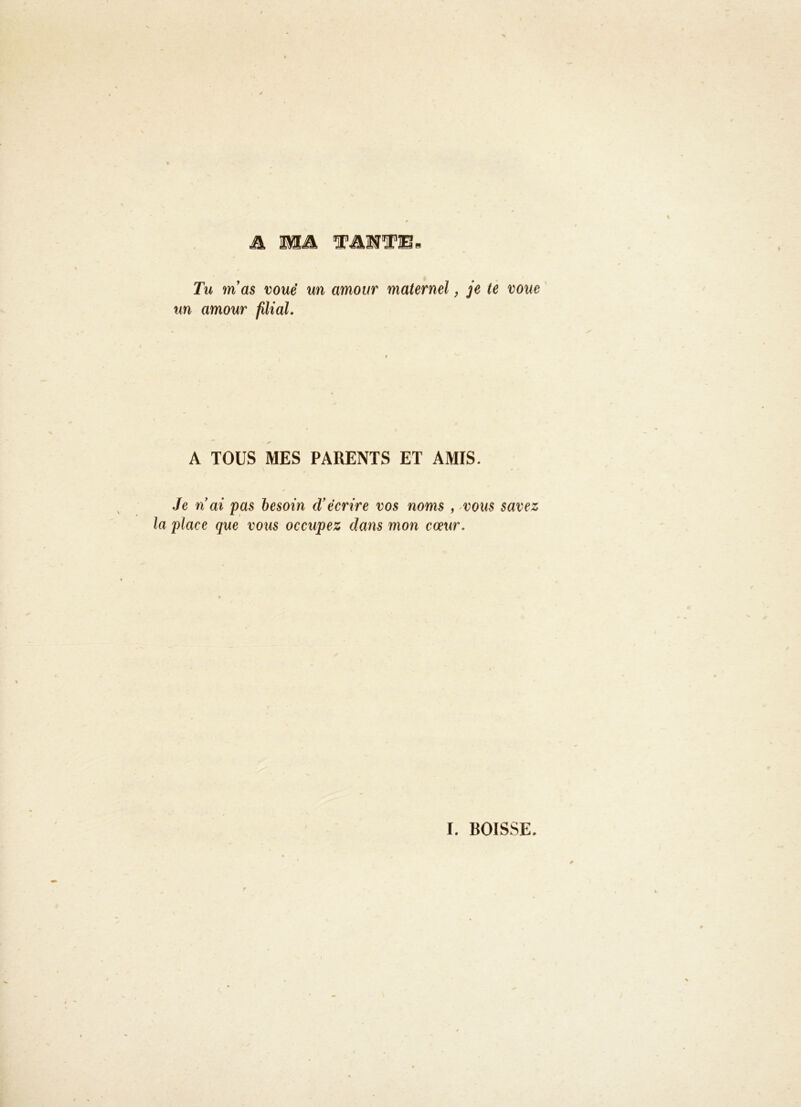 A MA Tu m'as voué un amour maternel, je te voue ' un amour filial. A TOUS MES PARENTS ET AMIS. Je n ai pas besoin cVécrire vos noms , >vous savez la place que vous occupez dans mon cœur.