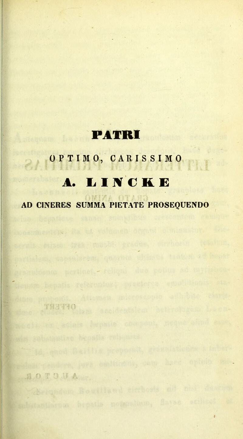 PATRI OPTIMO, CARISSIMO A. LIWCKE AD CINERES SUMMA PIETATE PROSEQUENDO