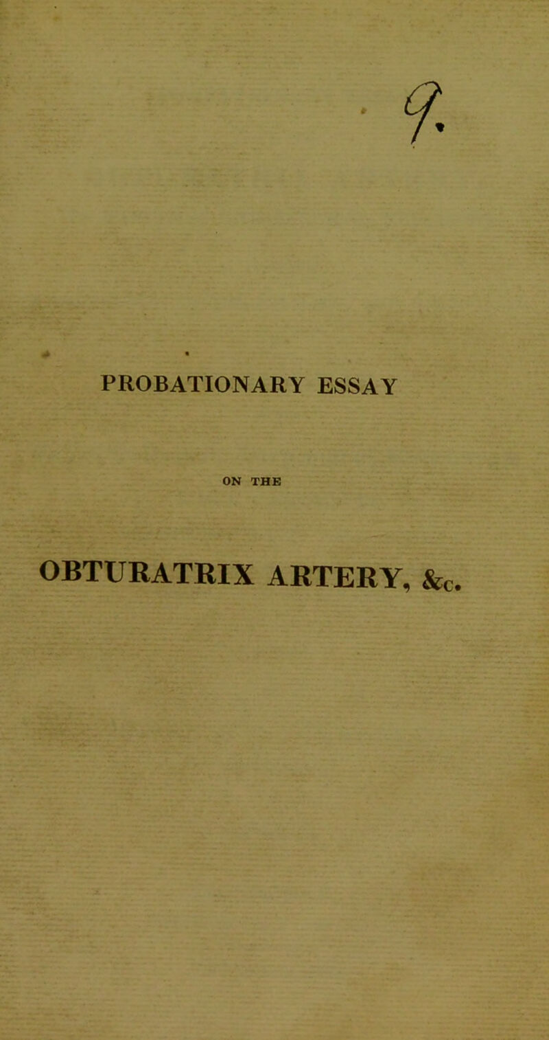 PROBATIONARY ESSAY ON THE OBTURATRIX ARTERY, &c.