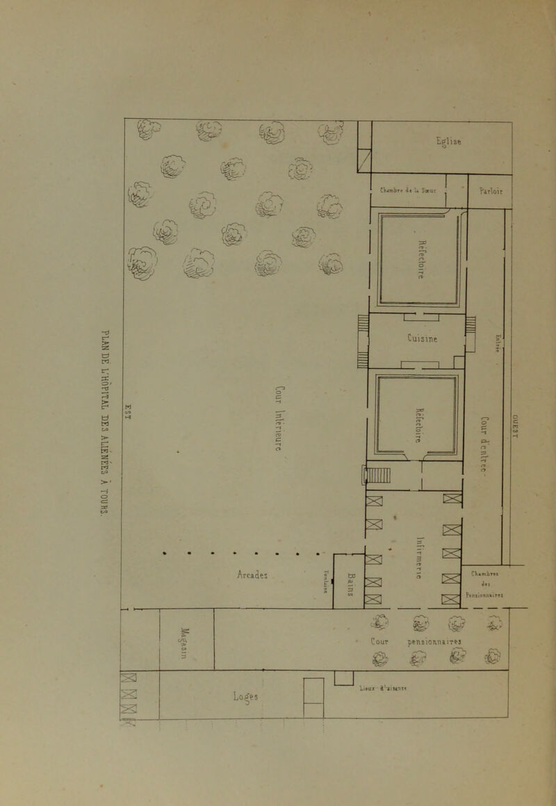 PLAN DE L'HOPITAL DES ALIENEES, A TOURS. 1 OUEST