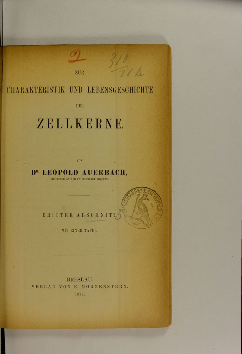 D“ LEOPOLD AUERBACH, PnOKESSOIl AN DEH UNIVEHSITAET DHESLAL'. BRESLAU. V E R L A C4 VON E. MORGENSTERN. 1874.