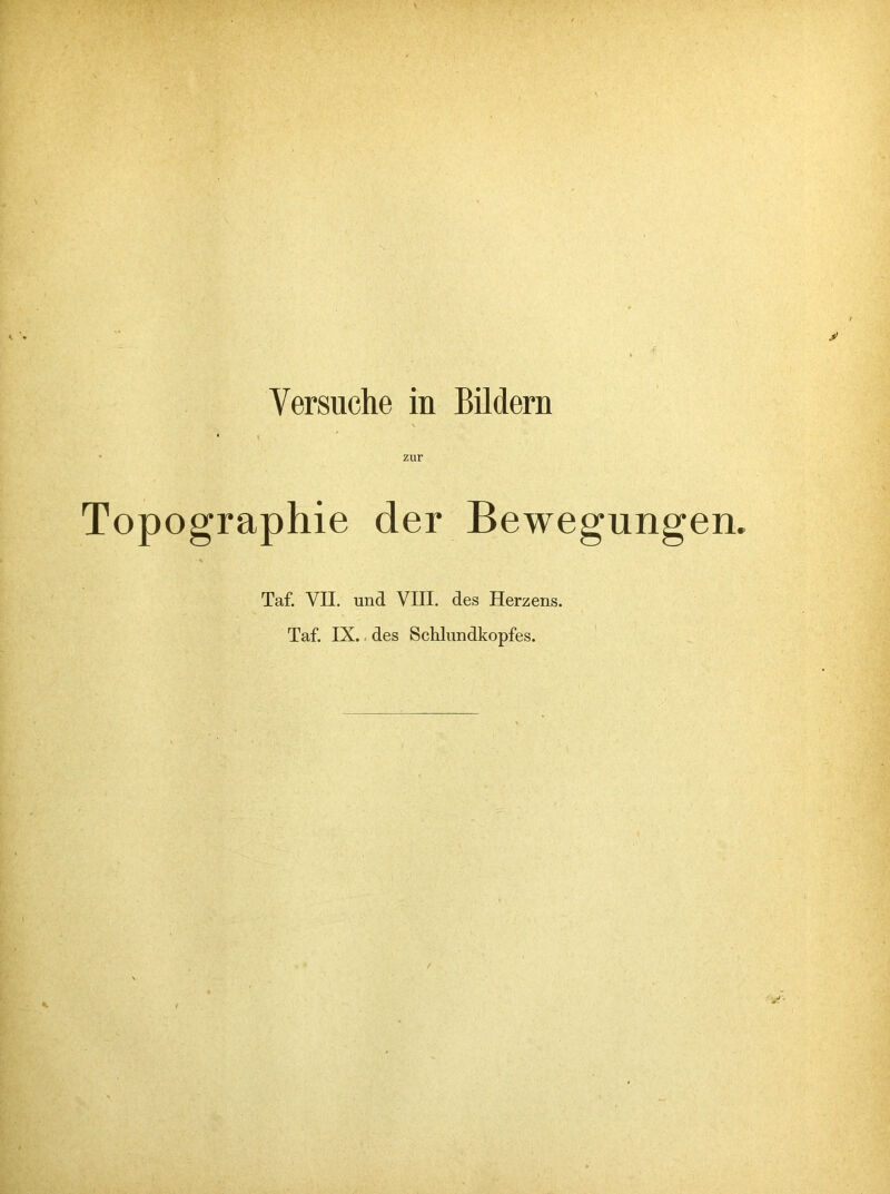 \ ' \ zur Topographie der Bewegungen. Taf. VII. und VIII. des Herzens. Taf. IX. des Schlundkopfes.