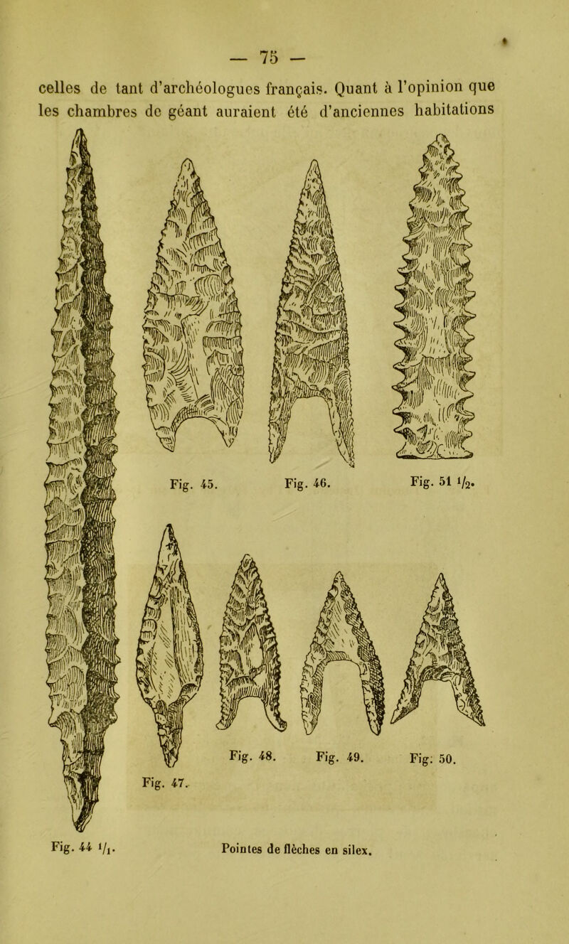 « celles de tant d’archéologues français. Quant à l’opinion que les chambres de géant auraient été d’anciennes habitations Fig. 44 i/j. Pointes de flèches en silex.