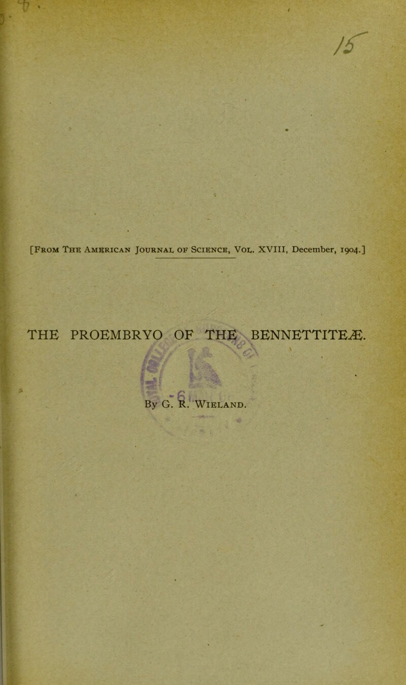 /r [From The American Journal of Science, Voe. XVIII, December, 1904.] THE PROEMBRYO OF THE BENNETTITEJJ. ■ *> O 1 • b x I *•* Siy * .g By G. R. WlELAND.