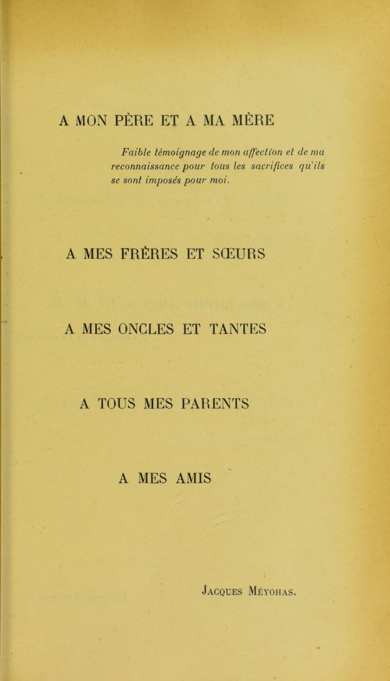 A MON PÈRE ET A MA MÈRE Faible témoignage de mon affection et de ma reconnaissance pour tous les sacrifices qu'ils se sont imposés pour moi. A MES FRÈRES ET SŒURS A MES ONGLES ET TANTES A TOUS MES PARENTS A MES AMIS