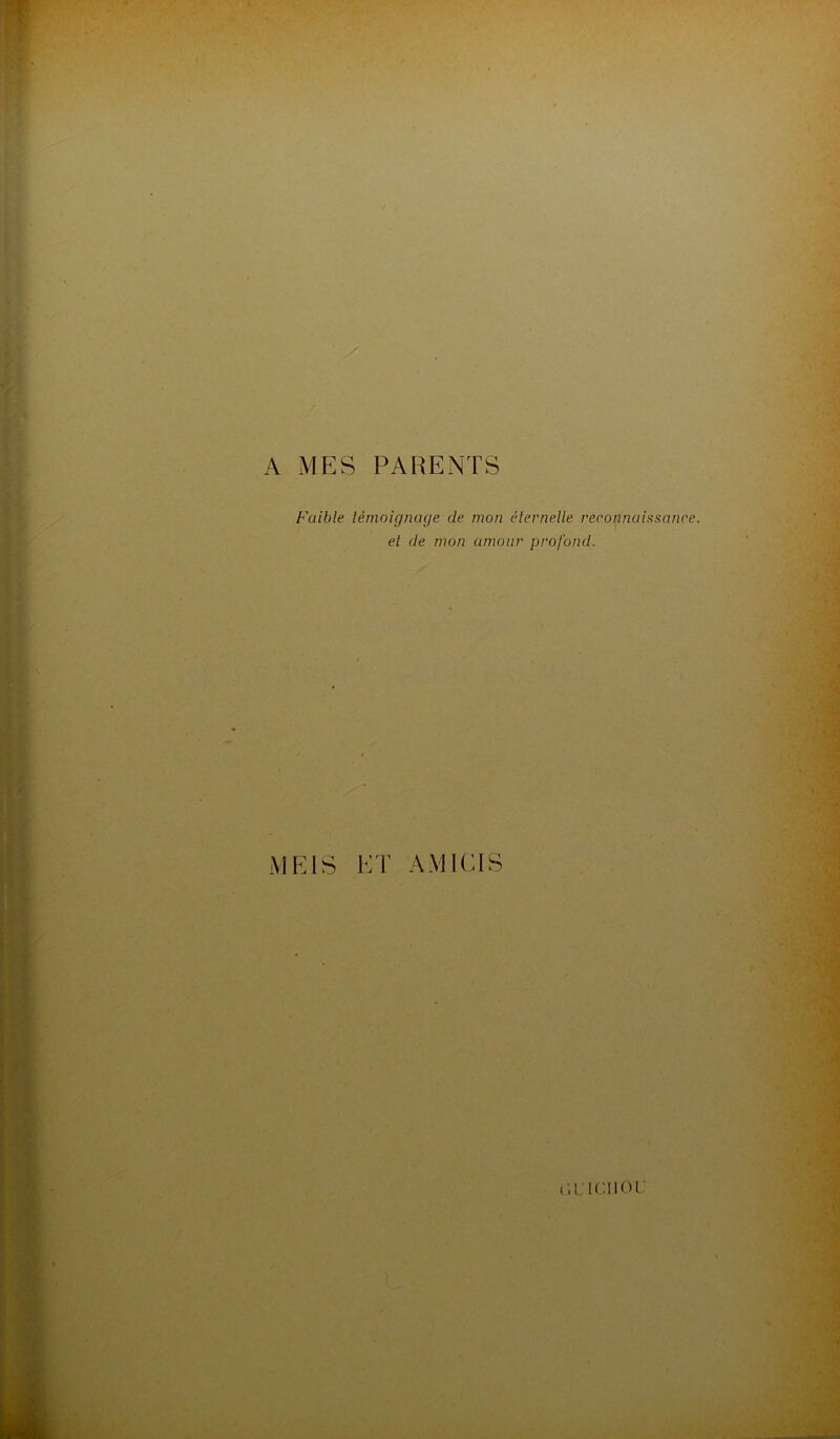 A MES PARENTS Faible témoignage de mon éternelle reconnaissance, et de mon amour profond. ME1S ET AMICIS t ; i; icntu