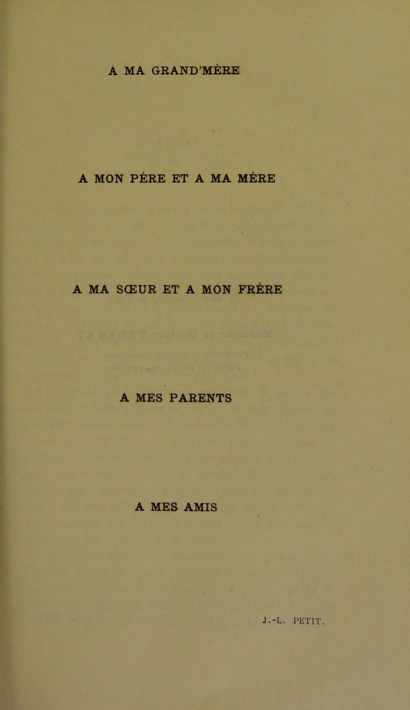 A MA GRAND’MÈRE A MON PÈRE ET A MA MÈRE A MA SŒUR ET A MON FRÈRE A MES PARENTS A MES AMIS