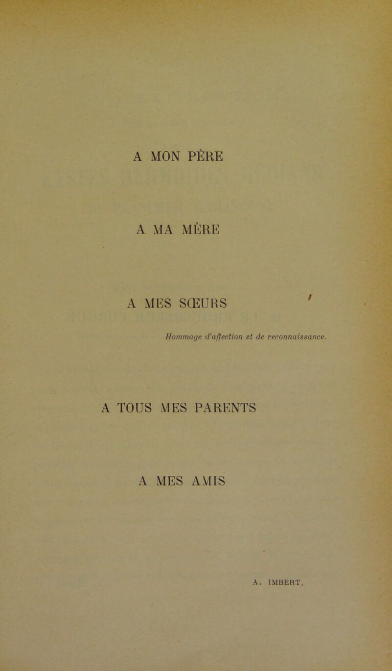 A MON PÈRE A MA MÈRE A MES SŒURS Hommage d’afjeclion el de reconnaissance. A TOUS MES PARENTS A MES AMIS