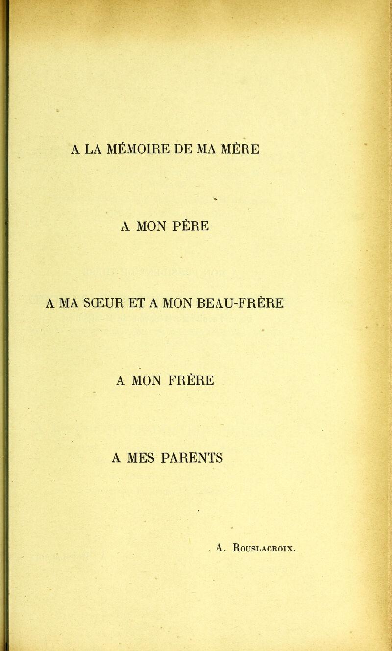 A LA MÉMOIRE DE MA MÈRE > A MON PÈRE A MA SŒUR ET A MON REAU-FRÈRE A MON FRÈRE A MES PARENTS
