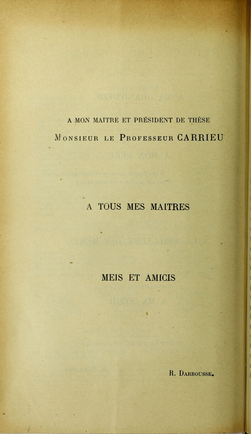 A MON MAITRE ET PRÉSIDENT DE THÈSE Monsieur le Professeur GARRIEU A TOUS MES MAITRES MEIS ET AMIGIS \