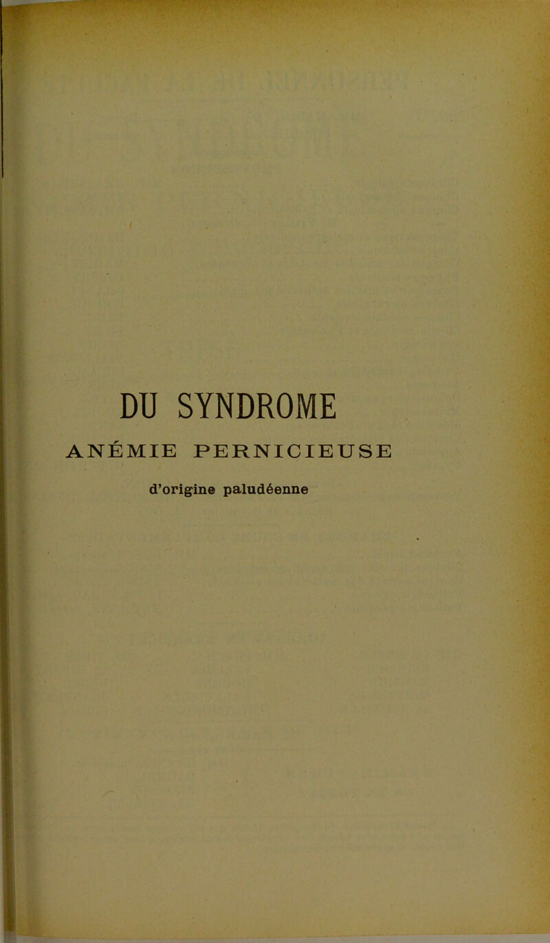 DU SYNDROME ANÉMIE PERNICIEUSE d’origine paludéenne