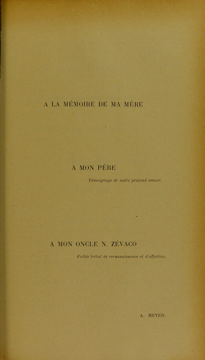 A LA MÉMOIRE DE MA MÈRE A MON PÈRE Témoignage de noire pro/ond amour. A MON ONCLE N. ZÈVACO Faible Iribul de reconnaissance el d'ajfeclion.