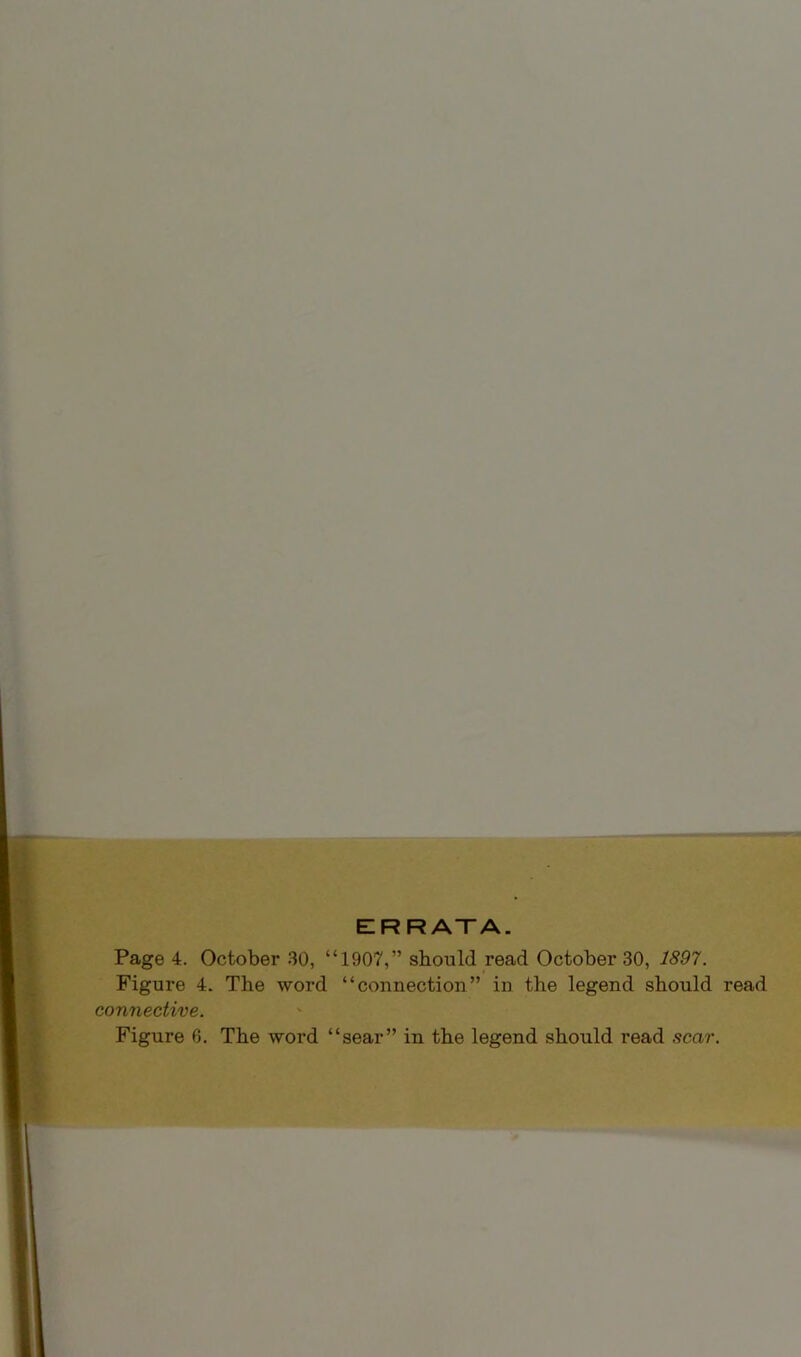 ERRATA. Page 4. October 30, “1907,” should read October 30, 1897. Figure 4. The word “connection” in the legend should read connective. Figure 6. The word “sear” in the legend should read scar.