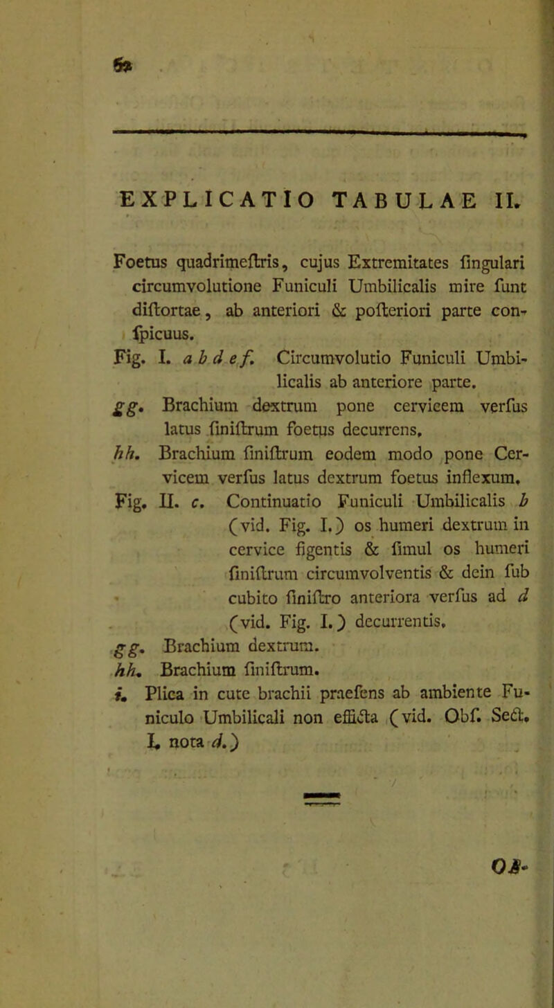 ■ — f ', i? - ■ EXPLICATIO TABULAE II. Foetus quadrimeftris, cujus Extremitates fingulari circumvolutione Funiculi Umbilicalis mire funt diftortae, ab anteriori & pofteriori parte con- fpicuus. Fig. I. ab d e f Circumvolutio Funiculi Umbi- licalis ab anteriore parte. gg. Brachium dextrum pone cervicem verfus latus finillrum foetus decurrens, hh. Brachium finillrum eodem modo pone Cer- vicem verfus latus dextrum foetus inflexum, Fig. II. <r. Continuatio Funiculi Umbilicalis b (vid. Fig. I.) os humeri dextrum in cervice figentis & fimul os humeri finillrum circumvolventis & dcin fub cubito finiftro anteriora verfus ad d (vid. Fig. I.) decurrentis. gg. Brachium dextrum. hh. Brachium finillrum. f. Plica in cute brachii praefens ab ambiente Fu- niculo Umbilicali non efficta (vid. Obf. Sedi. L nota d.') f OS-