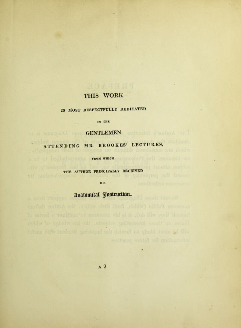 THIS WORK IS MOST RESPECTFULLY DEDICATED TO THE GENTLEMEN ATTENDING ME. BROOKES’ LECTURES, FROM WHICH THE AUTHOR PRINCIPALLY RECEIVED HIS anatomical instruction
