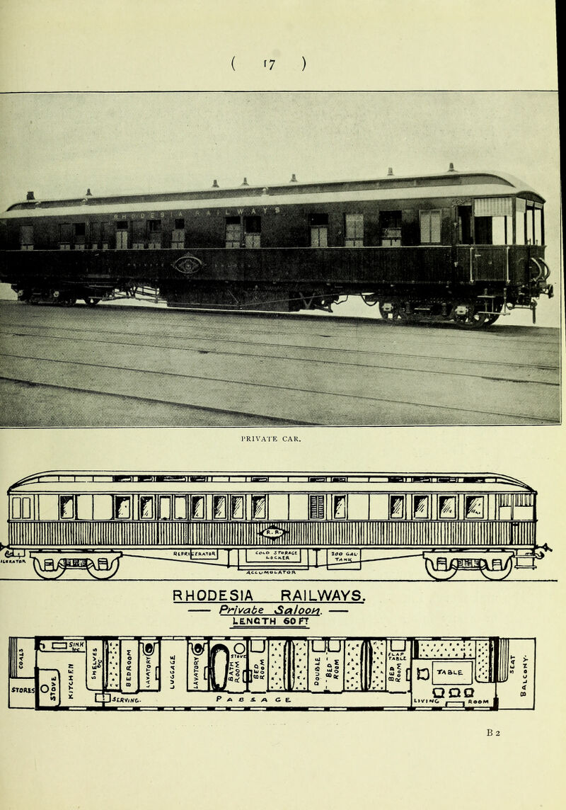 PRIVATE CAR. RHODESIA RAILWAYS. Private Saloon. LENGTH 60 rr B2