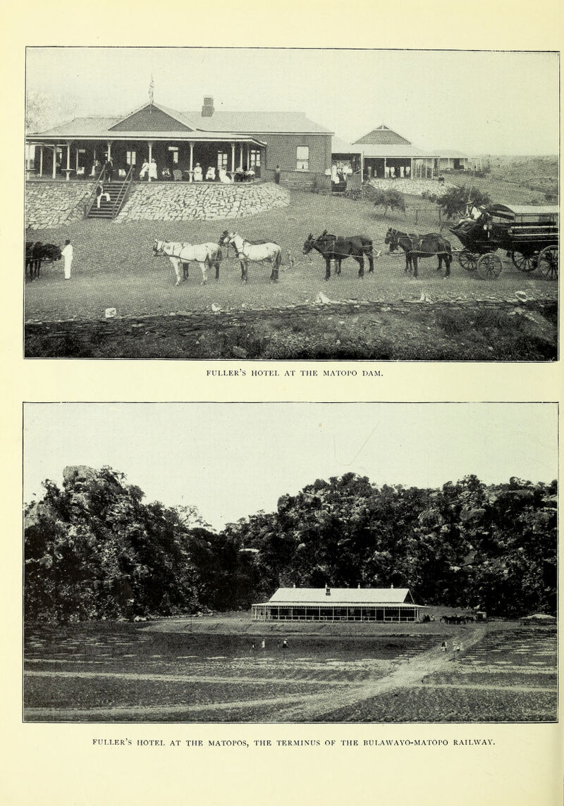 fuller’s hotel at the matopo dam. fuller’s hotel at the matopos, the terminus of the rulawayo-matopo railway.