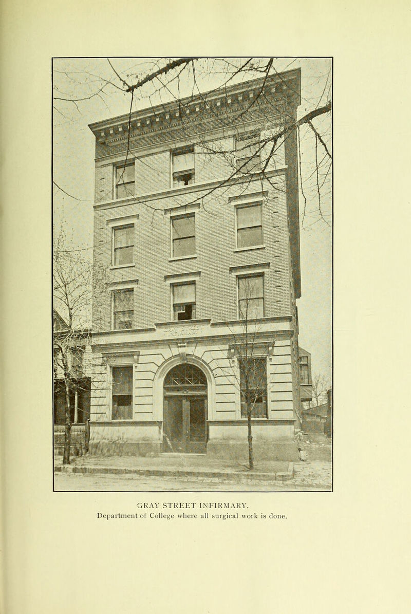 GRAY STREET INFIRMARY. Department of College where all surgical work is done.