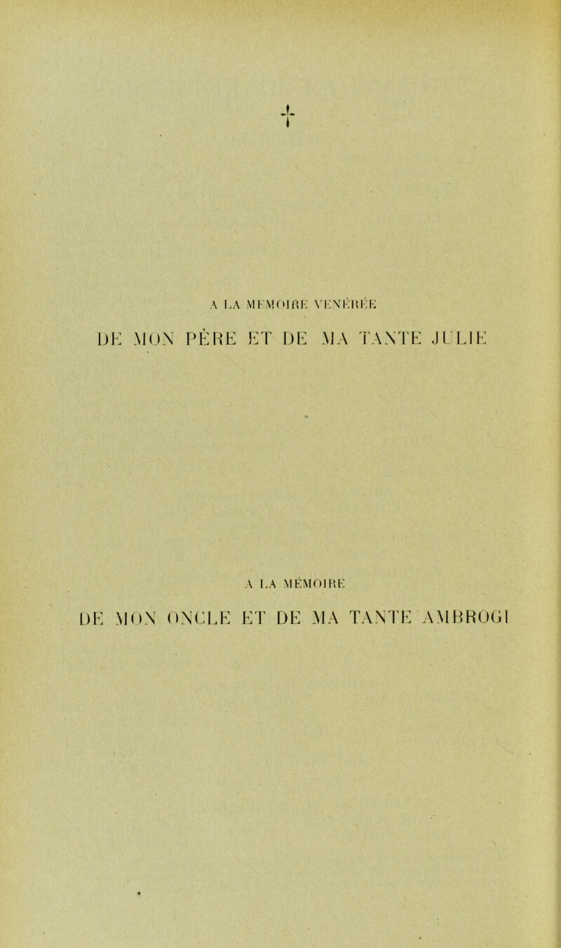 A LA MLMoïaK \'i:nliu:l UE MON PÈRE ET DE MA TANTE JULIE V LA MLMOÏKL DE MON ONCLE ET DE MA TANTE AMBROGl