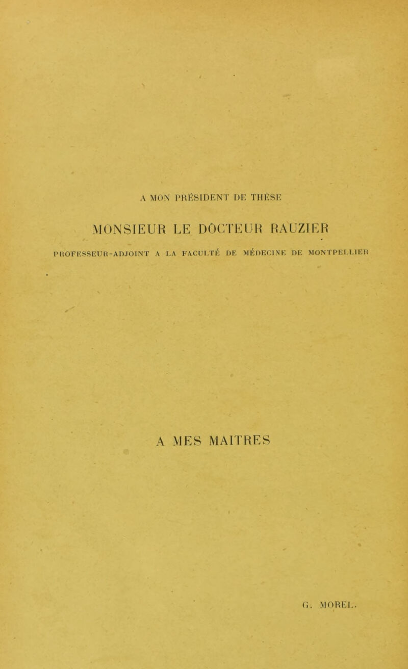 A MON OMÉSIDENT DE THÈSE MONSIEUR UE DOCTEUR RAUZIER PlîOFKSSEUH-An.rOINT A LA FACUr.TÉ DE MÉOECINK DE MONTPEI.LIEH A MES MAITRES 11. MORIÎI..