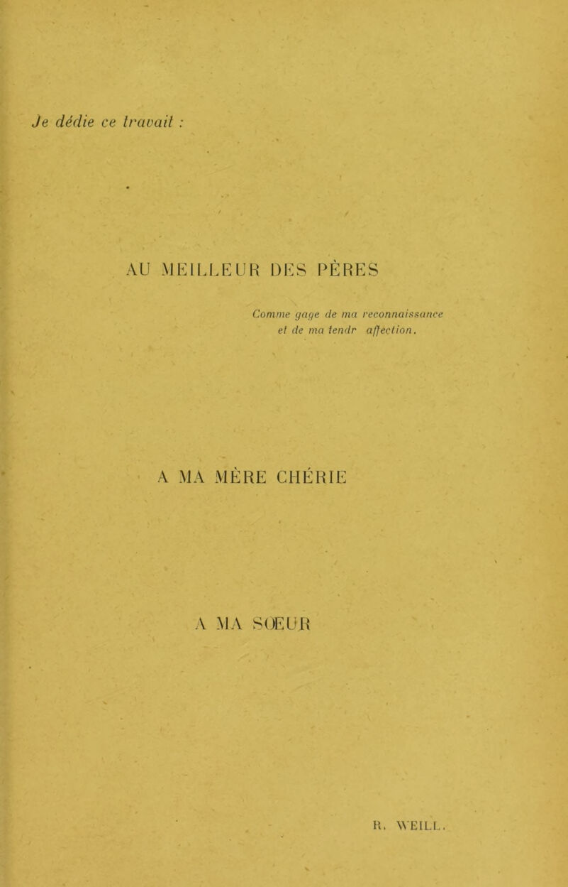 Je dédie ce travail : AU MUIUÆÜH DUS PÈRES Comme gage de ma reconnaissance et de ma iendr affection. A MA MÈRE CHÉRIE A MA S(F.UR