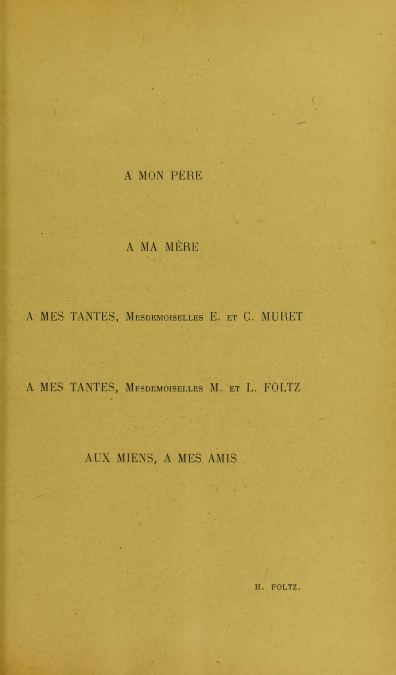 A MON PÈRE A MA MÈRE A MES TANTES, Mesdemoiselles E. et C. MURET A MES TANTES, Mesdemoiselles M. et L. FOLTZ AUX MIENS, A MES AMIS '