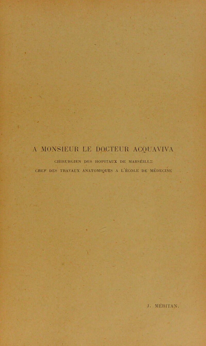 A MONSIEUR LE DOCTEUR ACQUAVIVA CHIKUHGIKN DliS HOPITAUX DE MARSÉILLE CHEF DES TRAVAUX ANATOMIQUES A L ECOLE DE MEDECINE