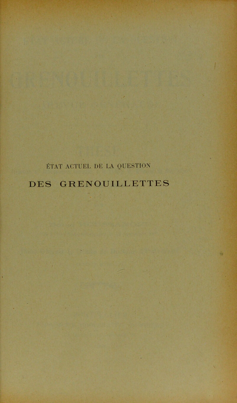 ÉTAT ACTUEL DE LA QUESTION DES GRENOUILLETTES