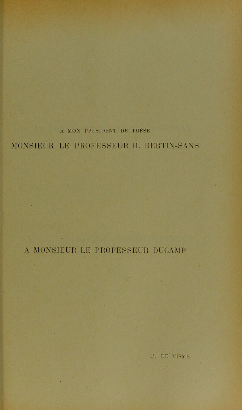 A MON PRÉSIDENT DE THÈSE MONSIEUR LE PROFESSEUR IL BERT1N-SANS A MONSIEUR LE PROFESSEUR DUCÀMP P. DE YISME.