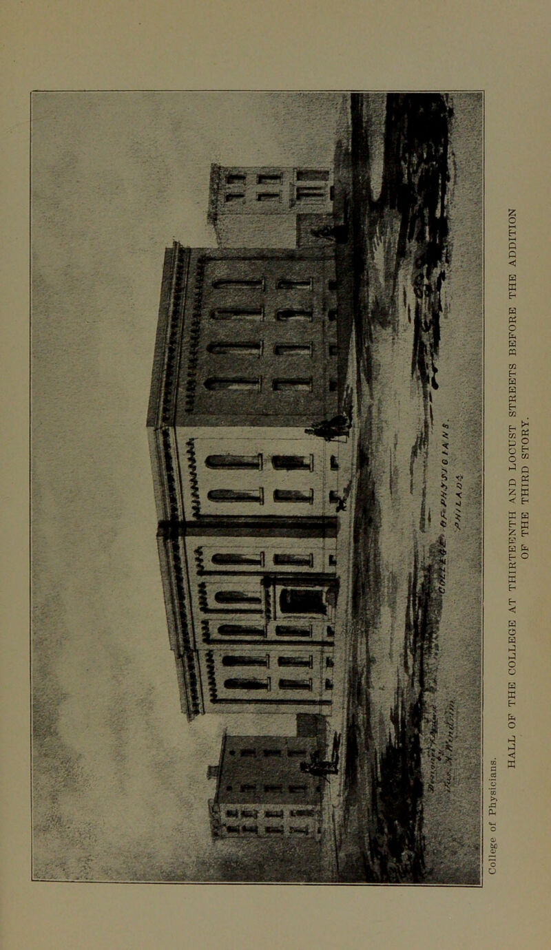 HALL OF THE COLLEGE AT THIRTEENTH AND LOCUST STREETS BEFORE THE ADDITION OF THE THIRD STORY.