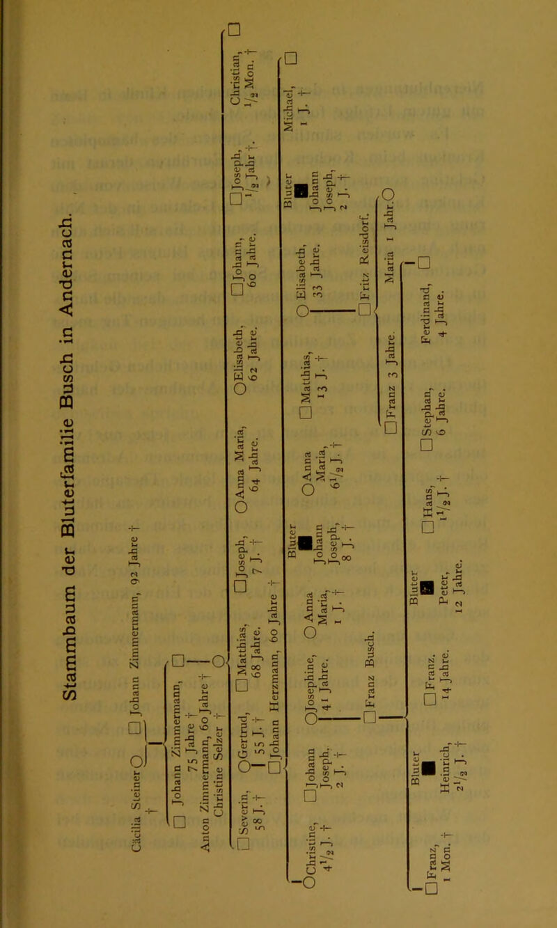 Stammbaum der Bluterfamilie Busch in Andernach. I i 4= c4 cT d d £ N d cS ol- 1) d d :d U □ -Ol .2 c ■w o •ES 43 u 0.43 <L> rt - d ^ d 43 cd << Ä O sO □ S “ II QQ □ ' Si -fl -2 M I—, m 3 5 O rt O J3 - D. □ S o g j; vo 5 _n - c ■« c .iä jCj H-. c « □ c« t/3 '•^ S u 0) d P c *C “ö d o 43 -d cd Id □ g a 1-0 0“d G •[— P .X3 4— 12 cd (i> - 43 tn O C t—ji—> M rO -o ff 4_» Vri 0/ 43 43 Cd cd </> — ro w — O- O 'TS Cd f-D Cd ro S □ 43 cd d cd >N rt .SS CH'—I sIj sO o s s C cd <s o 4J C JJ ^ -5 Cu ^ d s c cd o- 00 tn □ 9 43 H S Ol _S ^ u •S w ^ o o d s □ 0) ' d -o □ Franz, ■ □ Franz. 9 ÜHans, □ Stephan, Ferdinand, I Mon. j Heinrich, 14 Jahre. Peter, iV2J-t 6 Jahre. 4 Jahre. 2I/2 J. t ‘2 Jahre.
