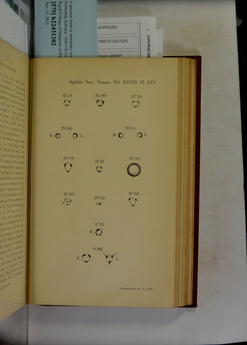 c o_ *5’ 03 “1 N> a CTQ m o N> <T> C- s g H Q- 3 4- o —h c/3 o N-* c 3 n 0Q oc n> -i O n> o ri a N> 3 c/1 C/3 _ 03 o -*> vO ^ Cfl u> n o 3 >S b22431202 TRACTS 1617(10) I (Sirsi) a63987 Ophth. Soc. Trans., Vol. XXVIII. PI. XVI. in.29 m.^o o o TV. 39 IV. 60 R.Q O l- IV. 65 RC Ol IV. 79 0 IV 90 IV 81 G IV 92 V 75 rO rv ST' IV. 96 o Leonardso7i & Co. Uih. NG Shipment