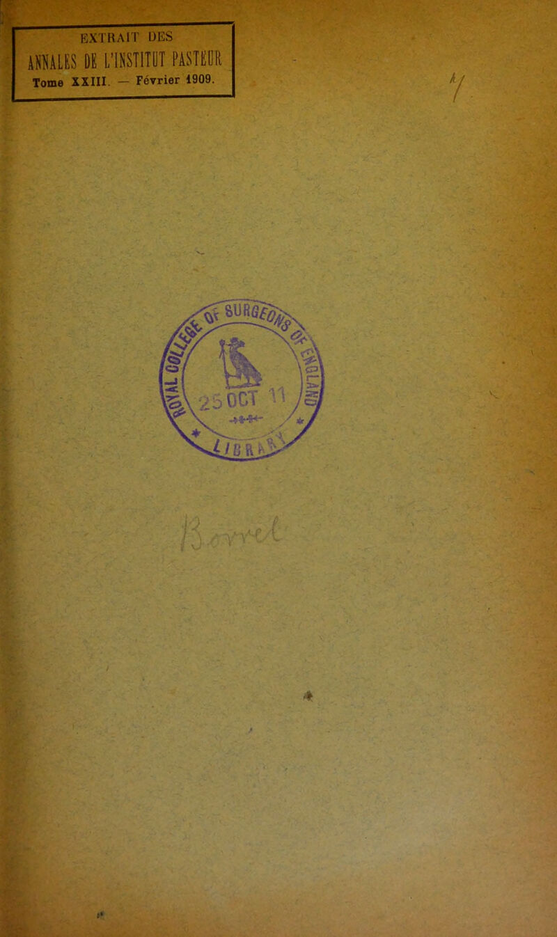 > EXTRAIT DES AfflAlES BE L'IHSTITBT PiSTEBil Tome XXIII. — Février 1909. 4 ÏÏ' ■ . -• % C&‘ J . I»