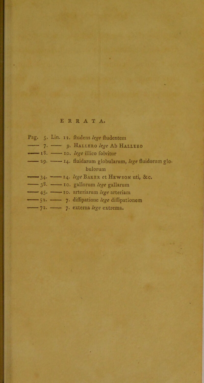 ERRATA. Pag. S - 7 -iS, -ap. -34- -38. ■4S' ■SI- Lin. 12. lludens{ludentem p. Hallero lege Ab Hallero IO. lege illico folvitiir 14. fluidarum glebularum, lege fluidorum glo- bulorum 14. Baker et Hewson uti, flcc. IO. gallorum/45-« gallarum —— IO. arteriarum lege arteriam 7. diflipatione lege dillipationem 7. externa lege extrema.