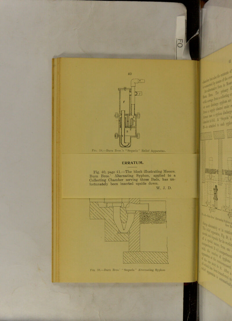 nr : 2 41 40 Fig. 38.—Burn Bros.’s “Sequela” Relief Apparatus. ERRATUM. Fig. 40, page 41.—The block illustrating Messrs. Bum Bros.’ Alternating Syphon, applied to a Collecting Chamber serving three Beds, has un- fortunately been inserted upside down. W. .T. D.